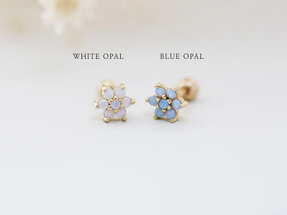 14K Gold Lovely Flower Cartilage Earring - M 18G16G - Image 15
