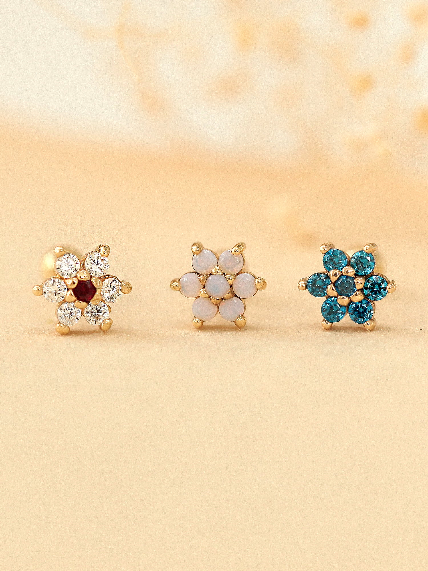 14K Gold Lovely Flower Cartilage Earring - M 18G16G - Image 3