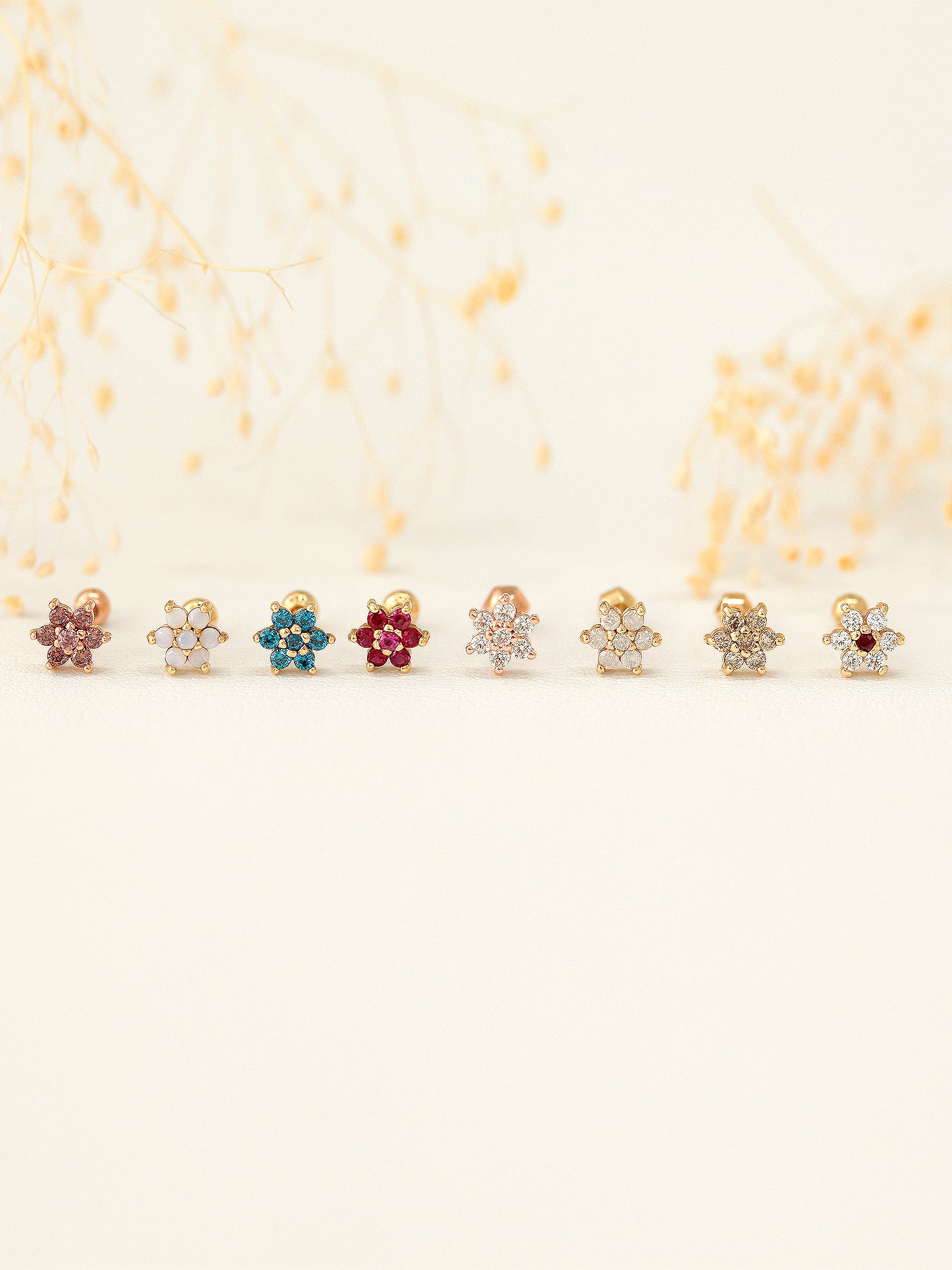 14K Gold Lovely Flower Cartilage Earring - M 18G16G - Image 4