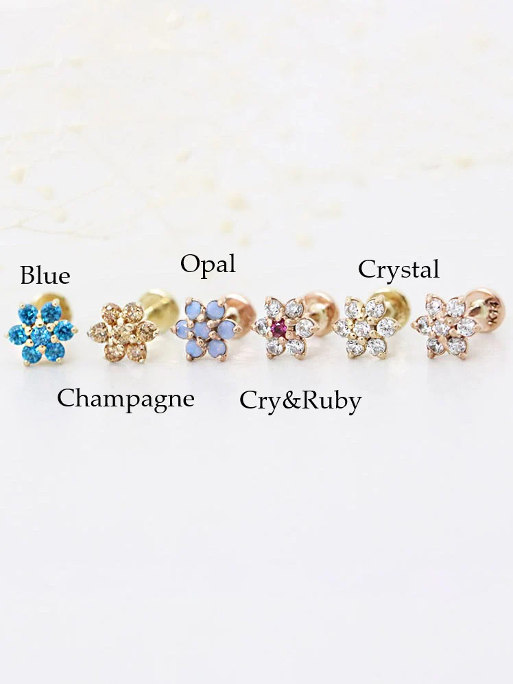 14K Gold Lovely Flower Labret Piercing 18G16G - Image 11