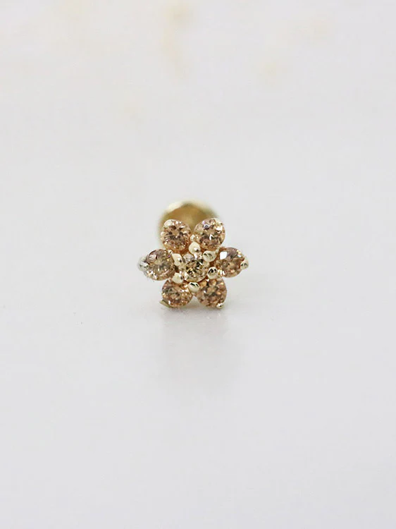 14K Gold Lovely Flower Labret Piercing 18G16G - Image 4