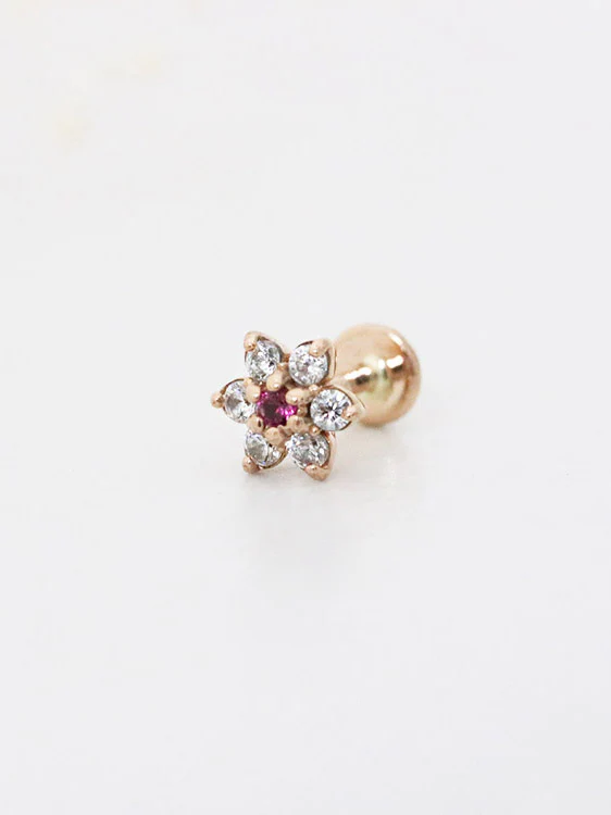 14K Gold Lovely Flower Labret Piercing 18G16G - Image 5