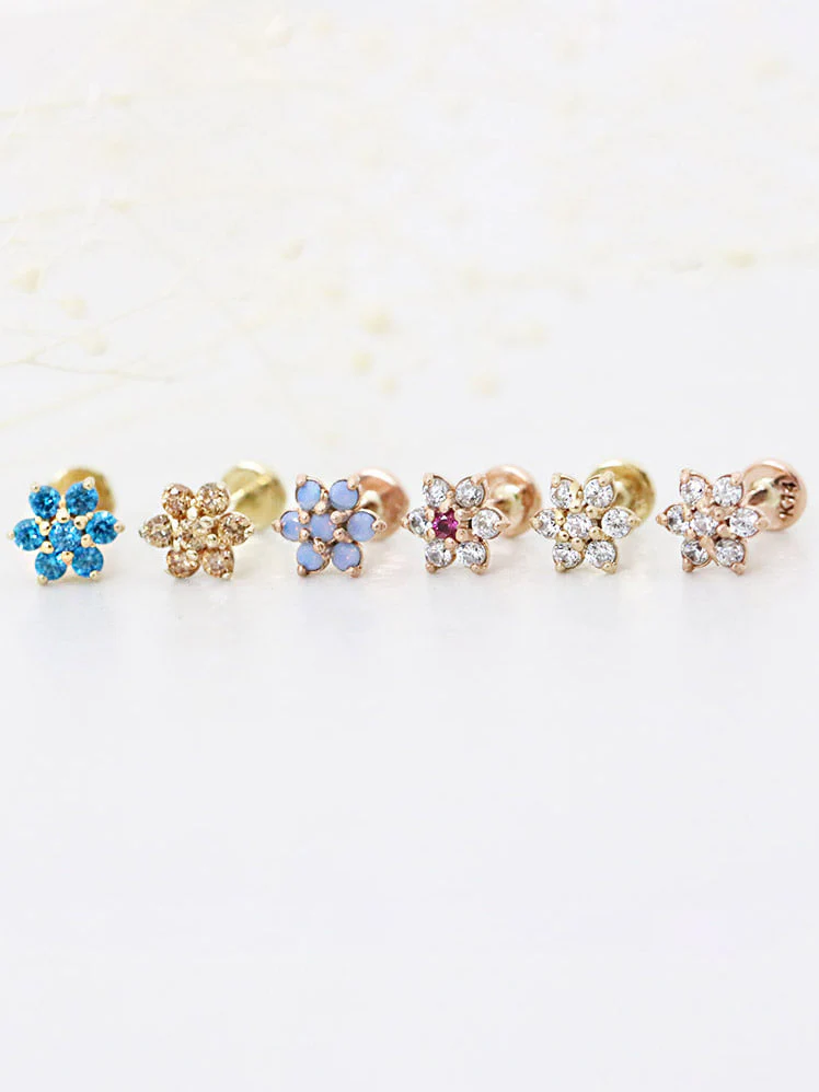 14K Gold Lovely Flower Labret Piercing 18G16G - Image 7