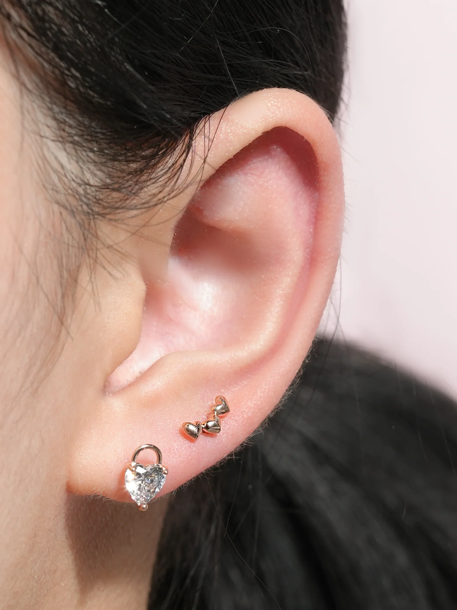 14K Gold Lovely Heart Lock Cartilage Earring 18G16G - Image 6