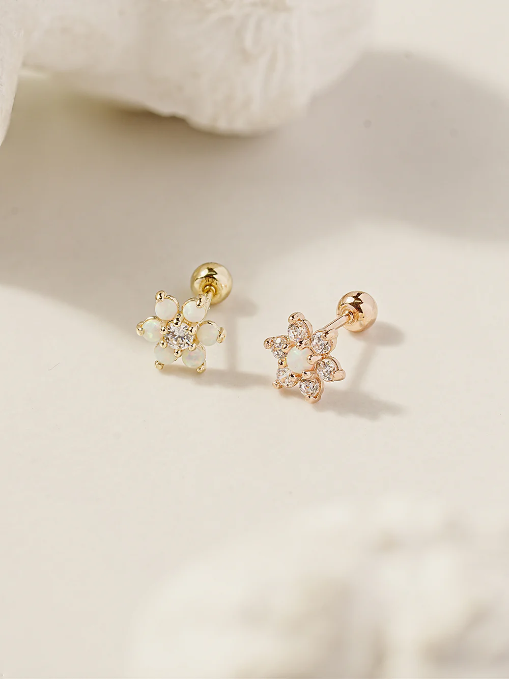 14K Gold Lovely Opal Flower Cartilage Earring 20G18G16G - Image 3