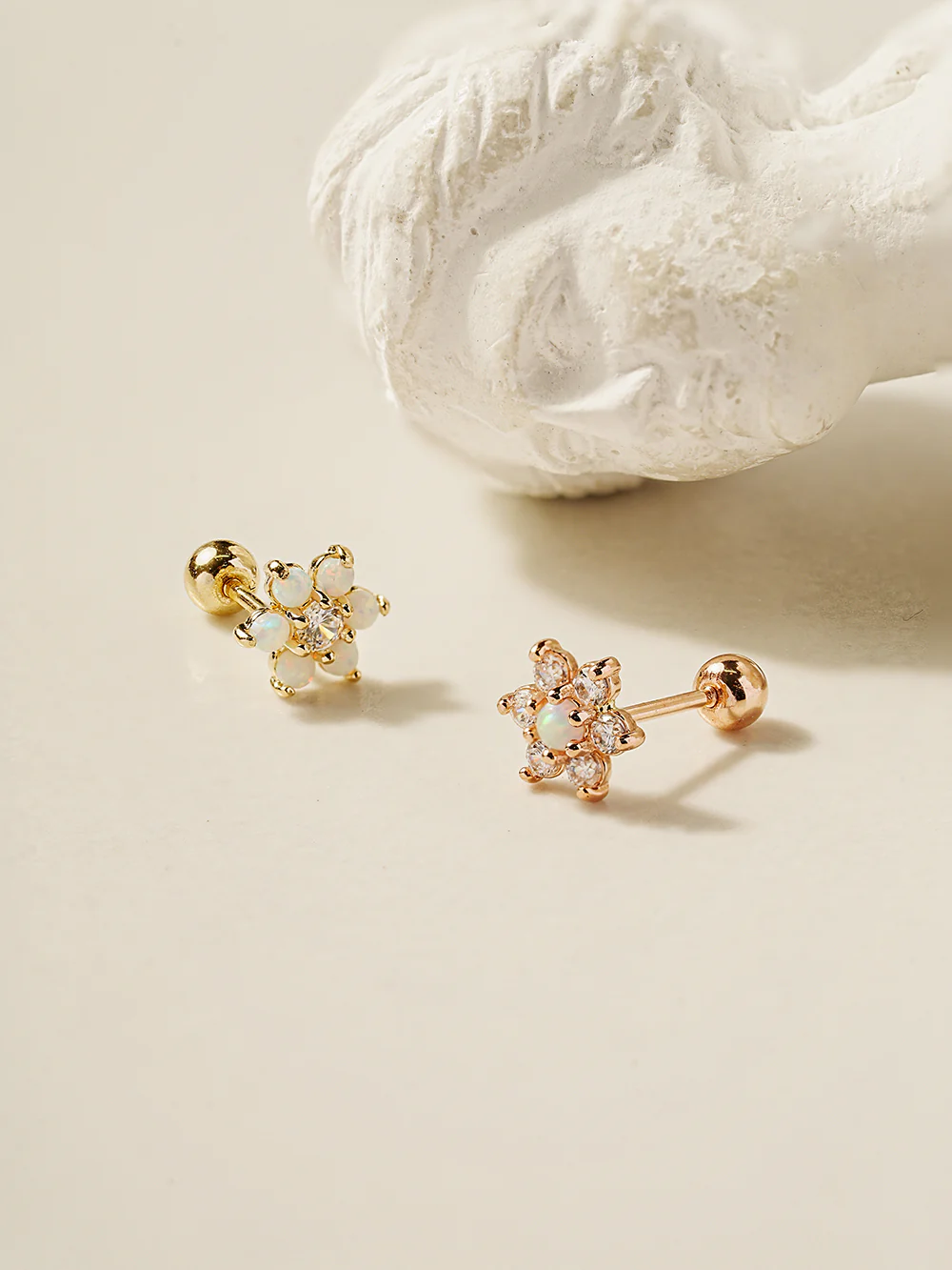 14K Gold Lovely Opal Flower Cartilage Earring 20G18G16G - Image 5