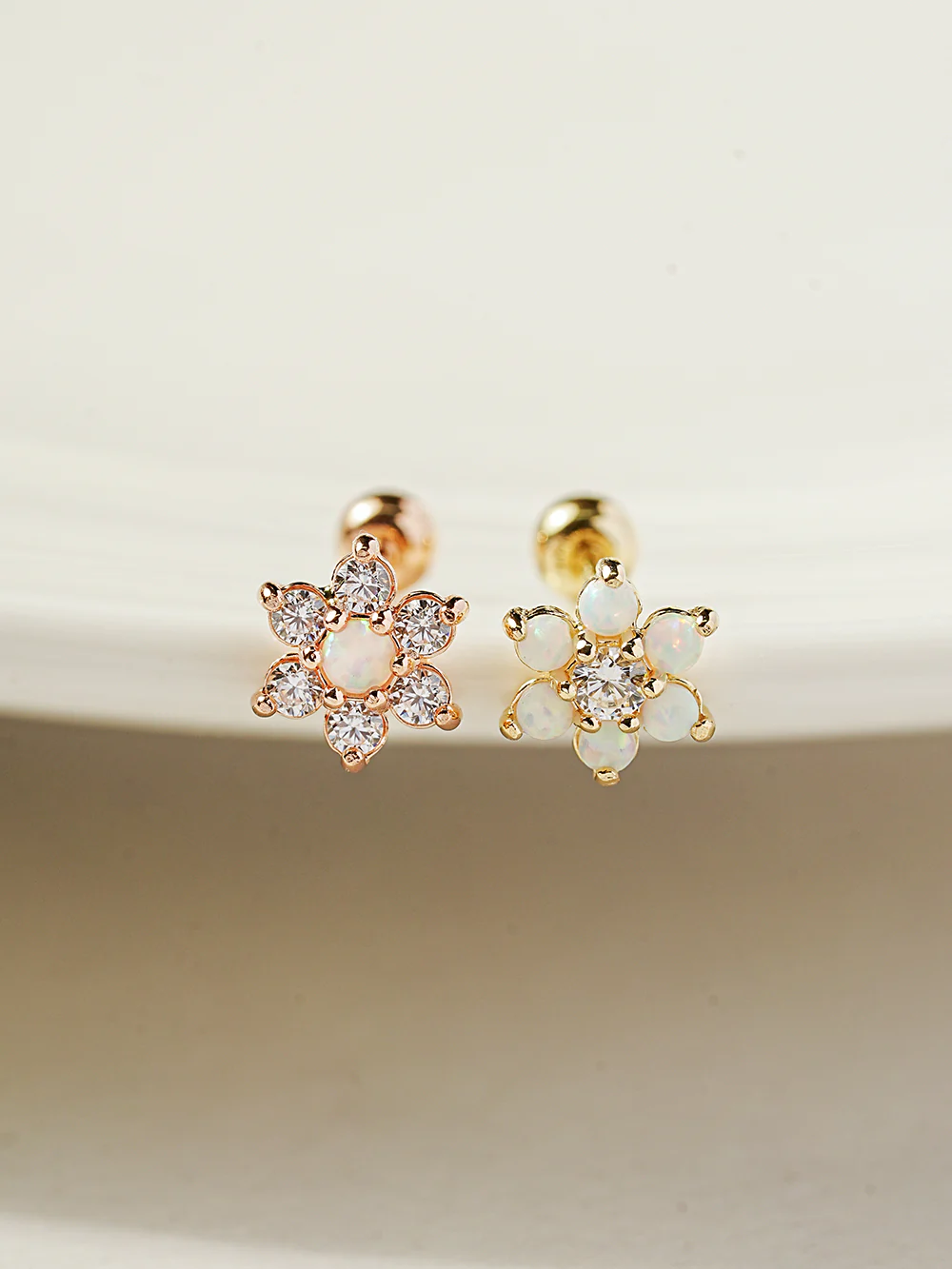 14K Gold Lovely Opal Flower Cartilage Earring 20G18G16G - Image 7