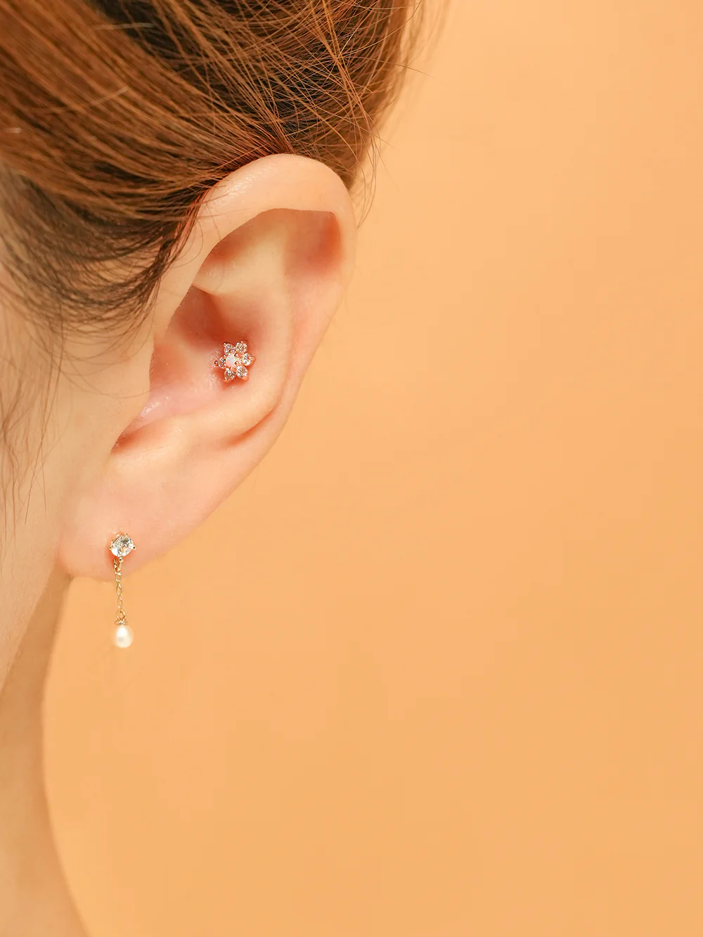 14K Gold Lovely Opal Flower Cartilage Earring 20G18G16G - Image 8