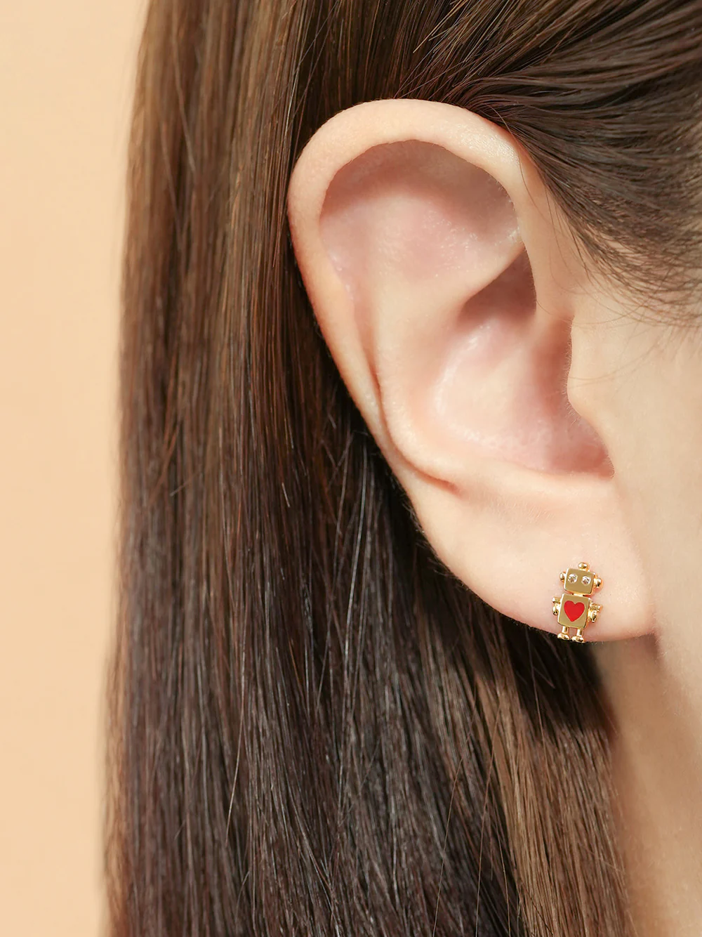14K Gold Lovely Robot Cartilage Earring 20G - Image 2