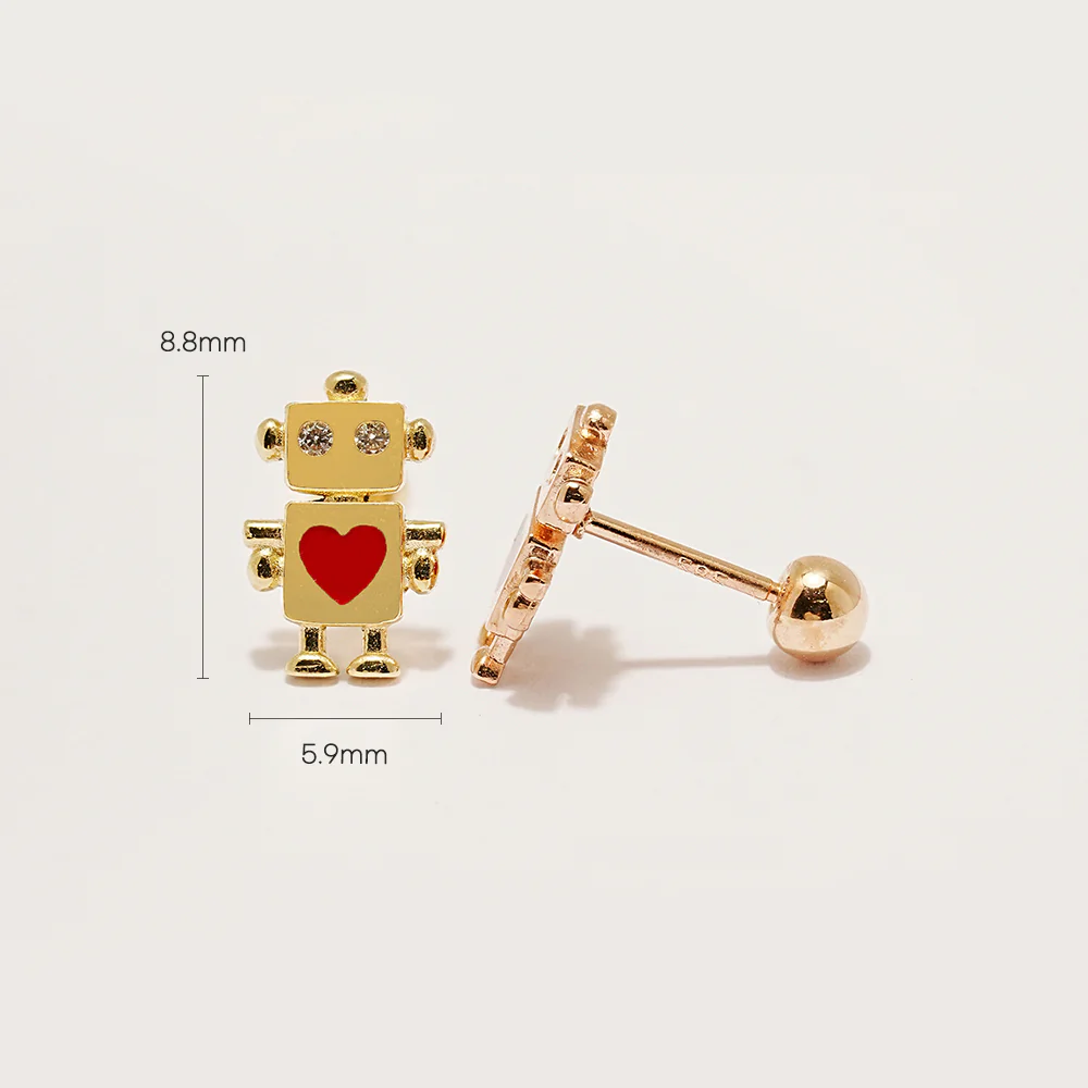 14K Gold Lovely Robot Cartilage Earring 20G - Image 5
