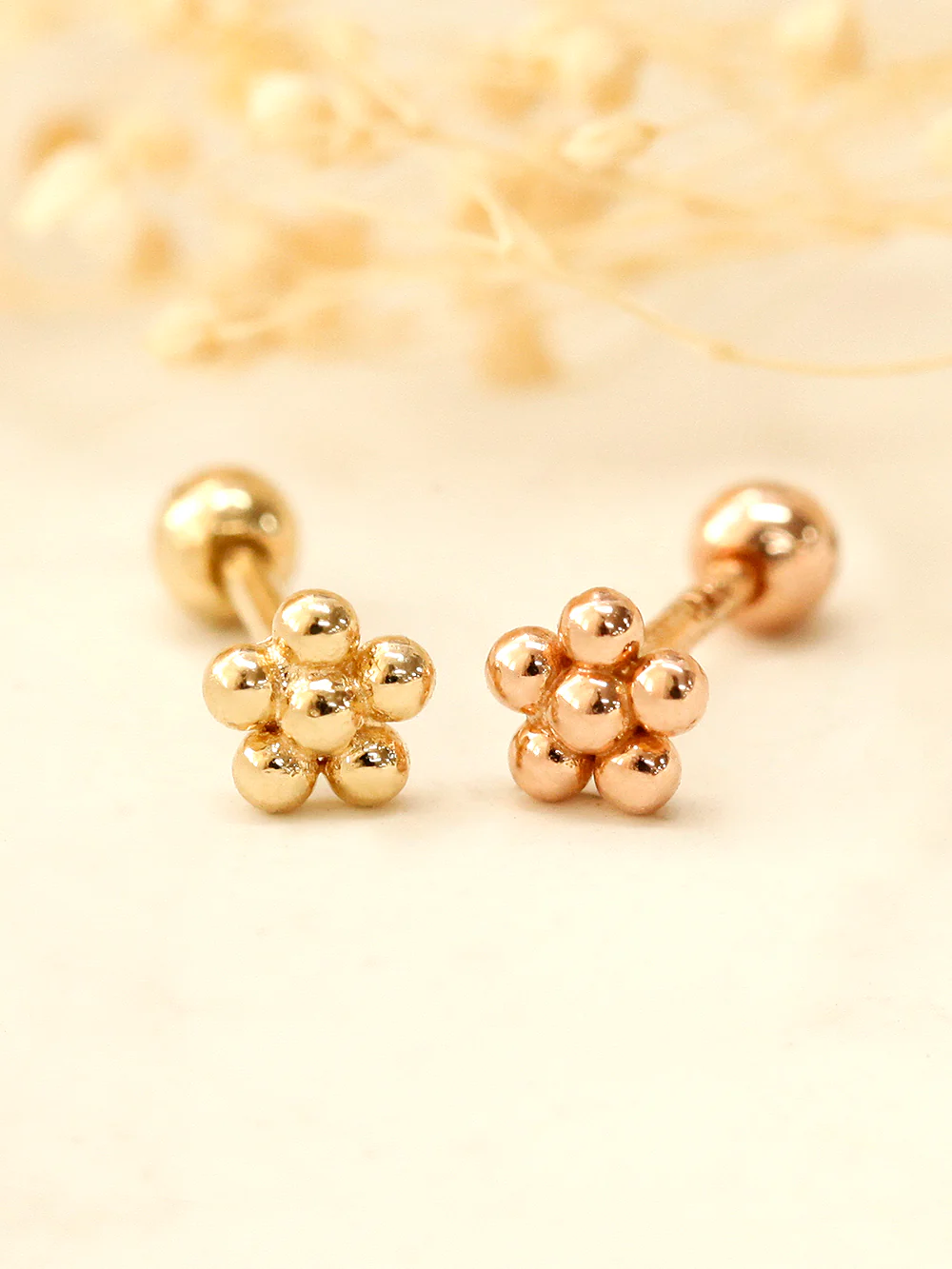 14K Gold Lovely Voluminous Flower Cartilage Earring 18G16G