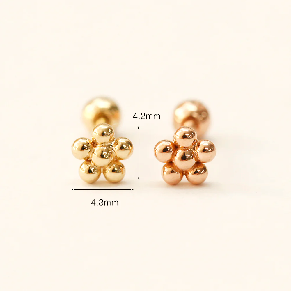 14K Gold Lovely Voluminous Flower Cartilage Earring 18G16G - Image 11