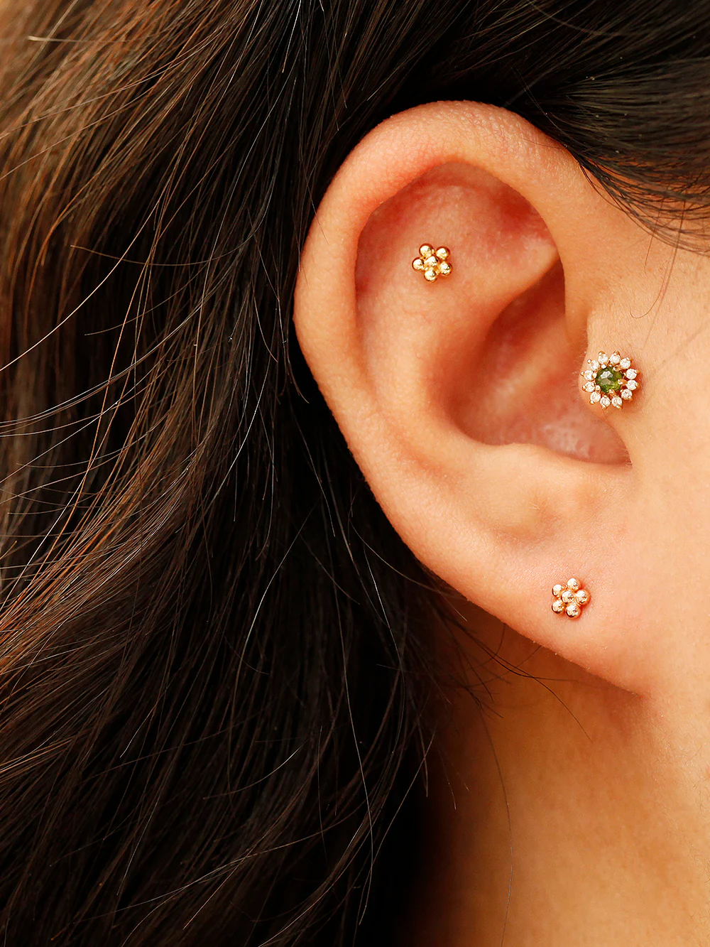 14K Gold Lovely Voluminous Flower Cartilage Earring 18G16G - Image 2
