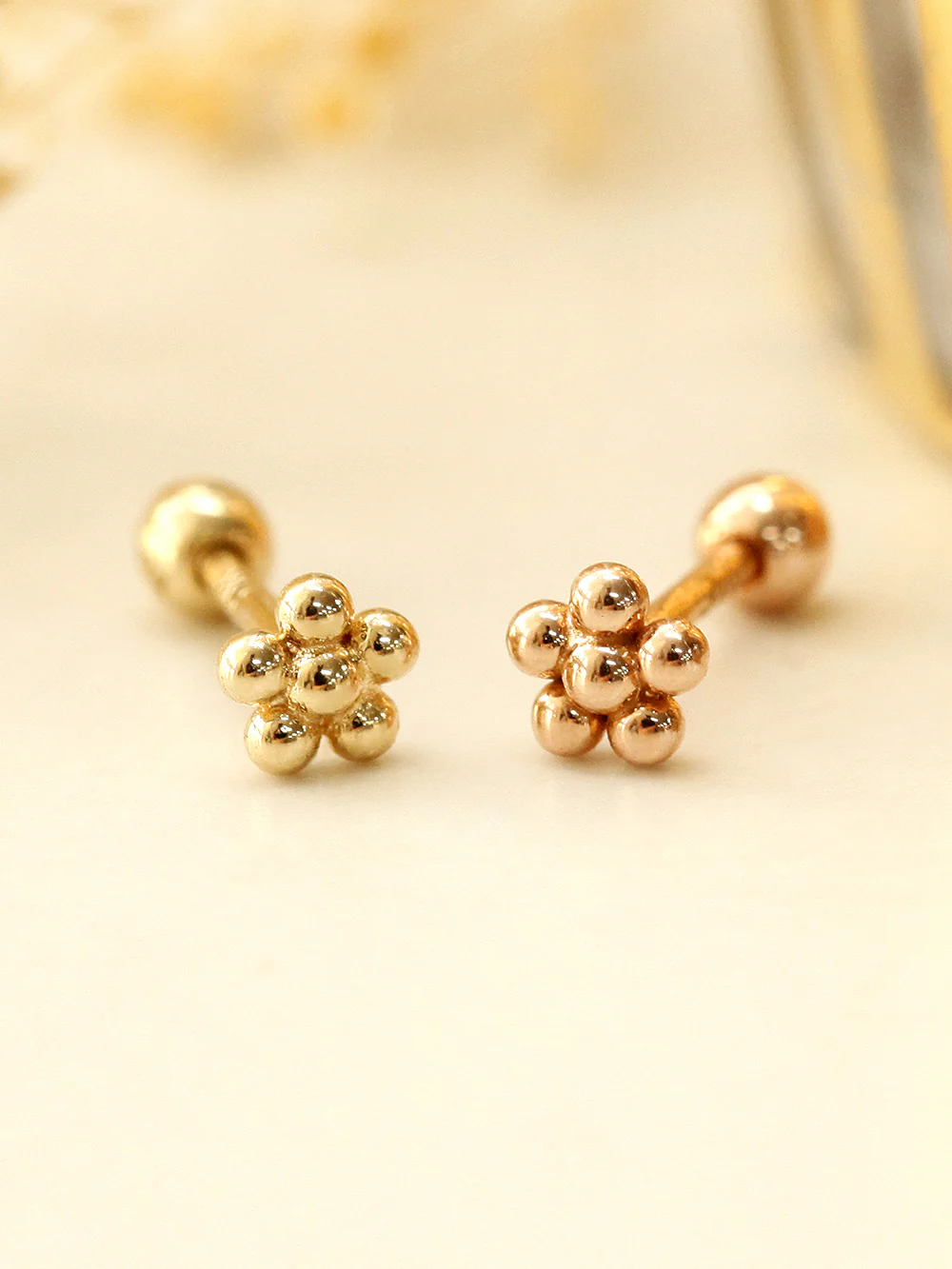 14K Gold Lovely Voluminous Flower Cartilage Earring 18G16G - Image 7