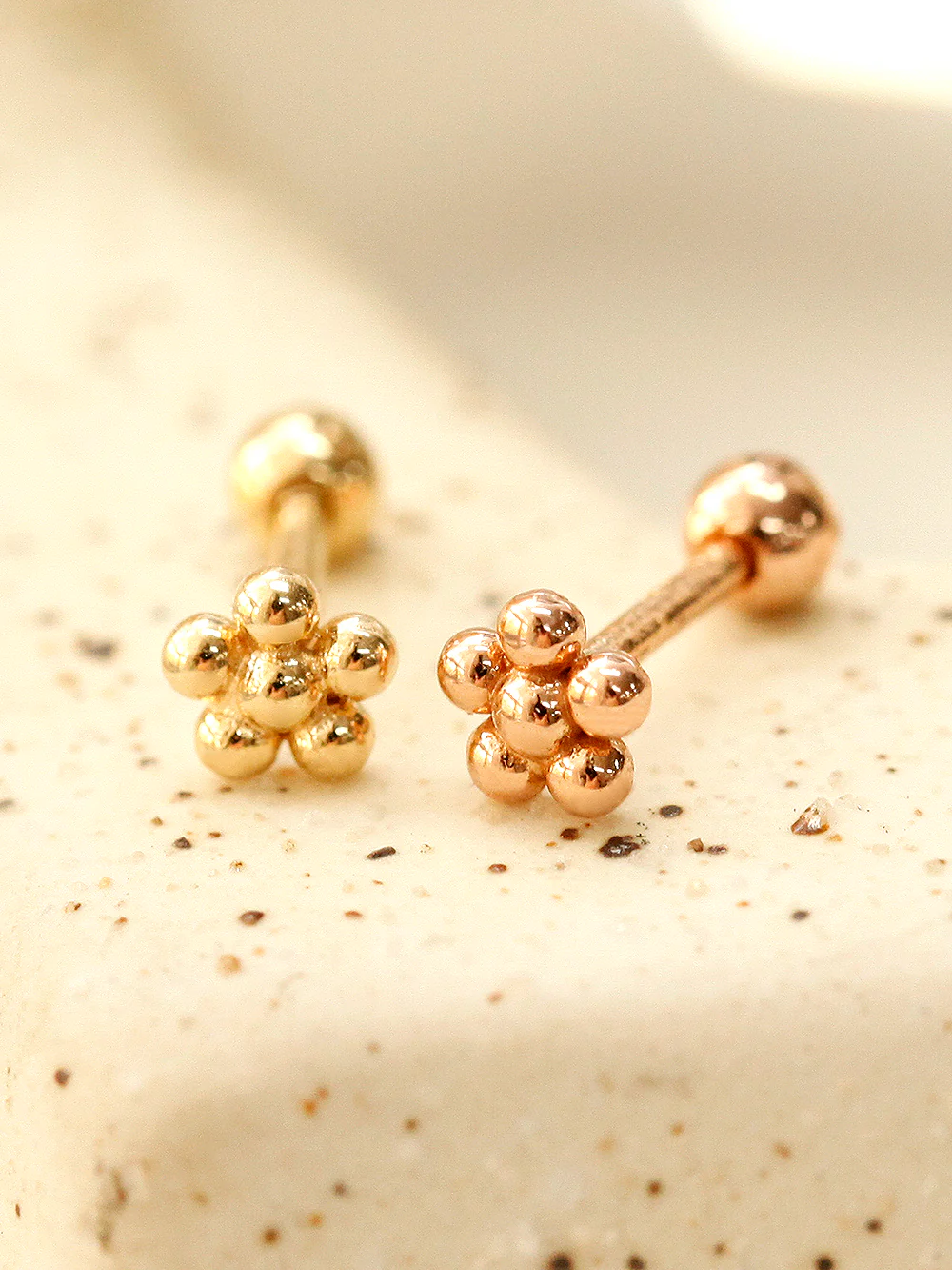 14K Gold Lovely Voluminous Flower Cartilage Earring 18G16G - Image 9