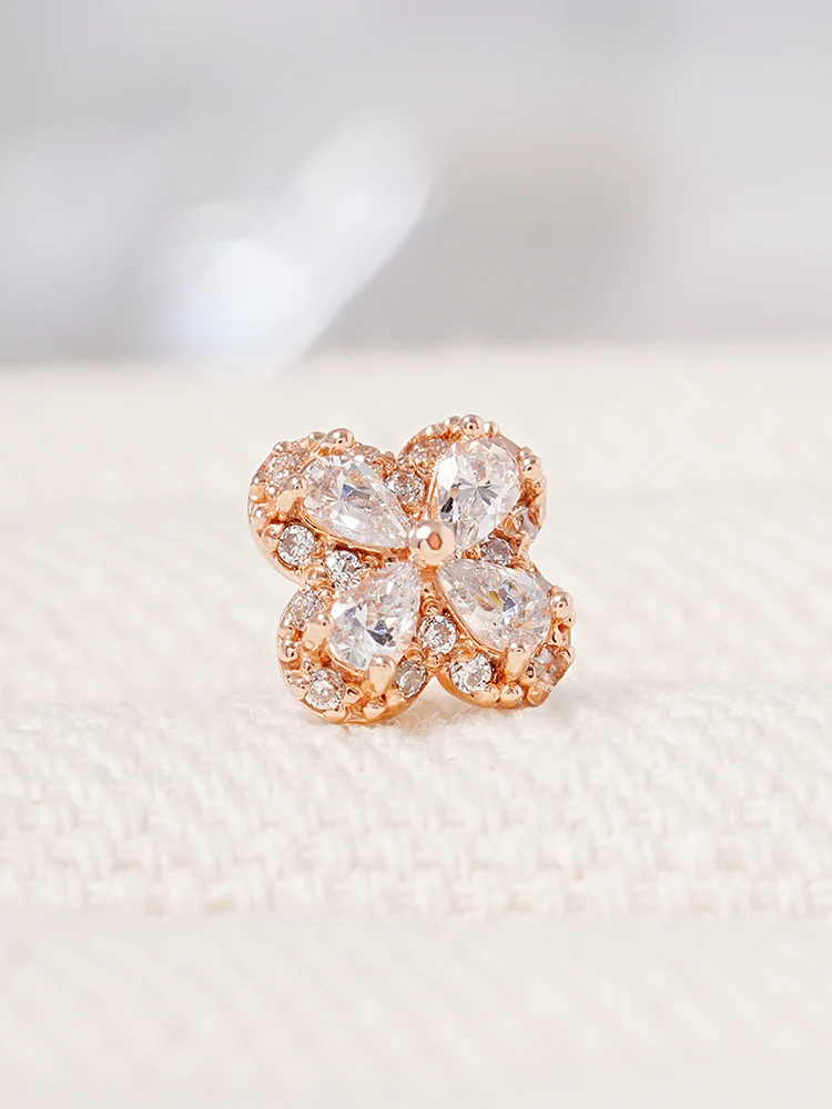 14K Gold Lucky Clover Cartilage Earring 18G16G - Image 10