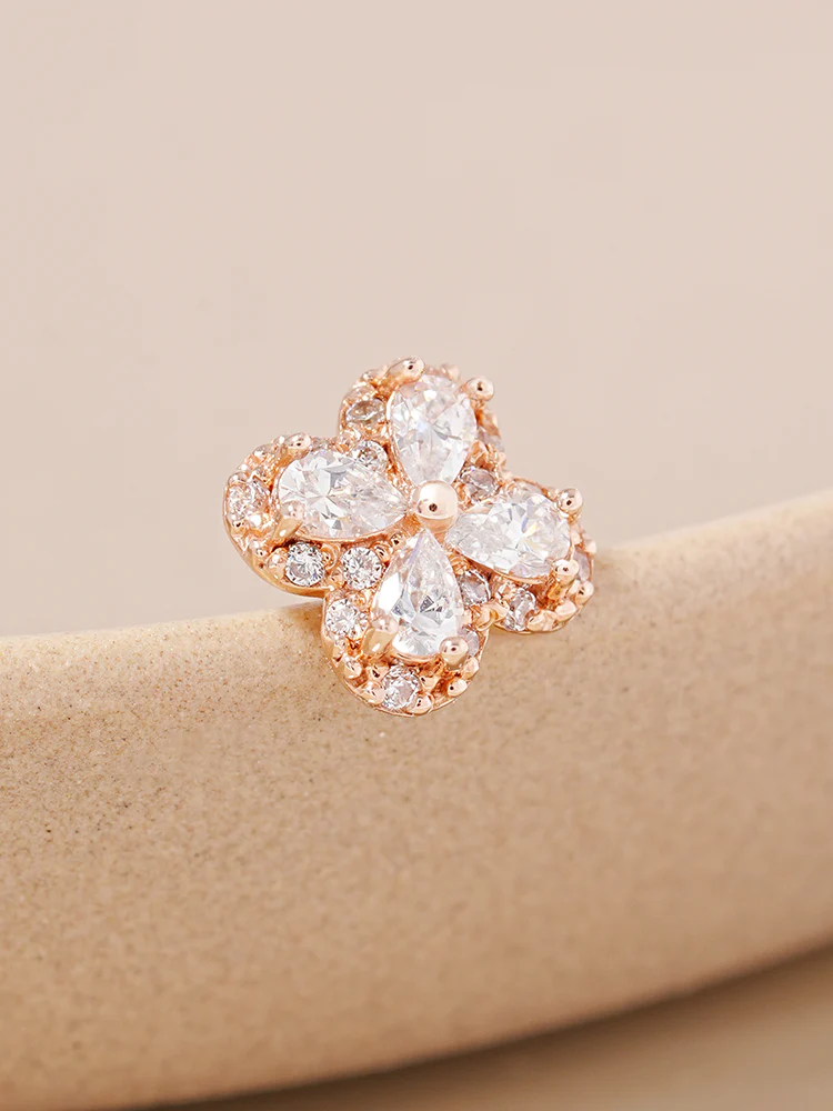 14K Gold Lucky Clover Cartilage Earring 18G16G - Image 3