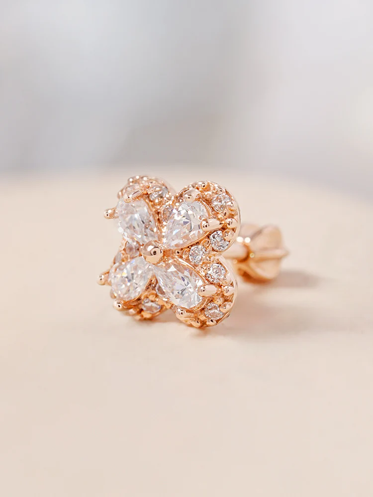 14K Gold Lucky Clover Cartilage Earring 18G16G - Image 5