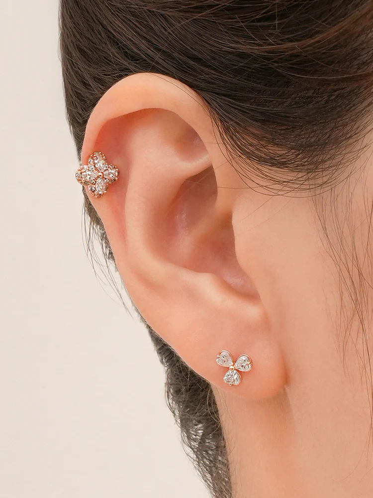 14K Gold Lucky Clover Cartilage Earring 18G16G - Image 6