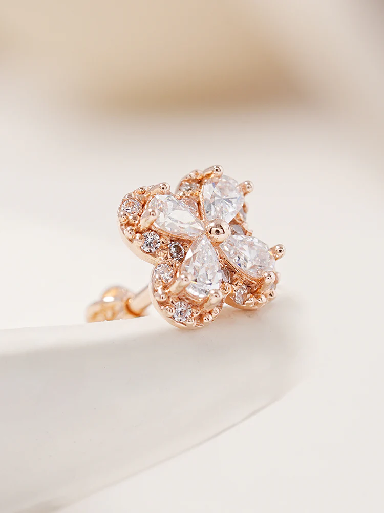 14K Gold Lucky Clover Cartilage Earring 18G16G - Image 7