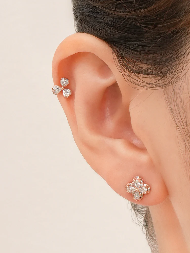 14K Gold Lucky Clover Cartilage Earring 18G16G - Image 8