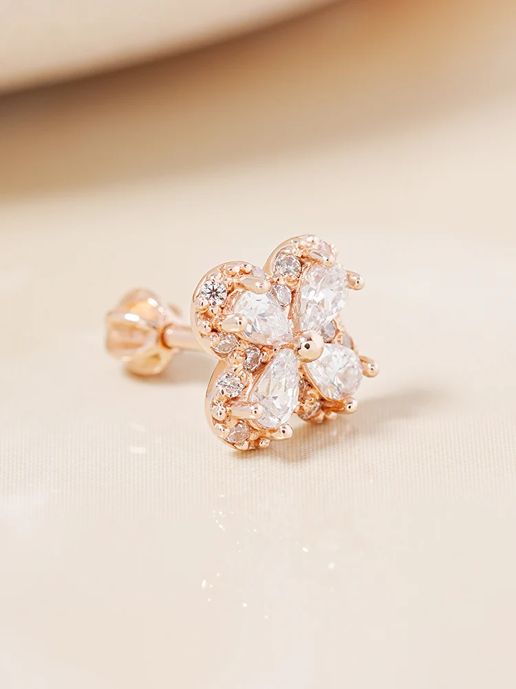 14K Gold Lucky Clover Cartilage Earring 18G16G - Image 9