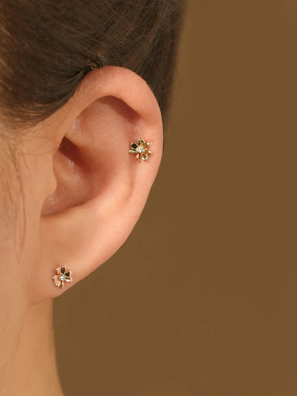14K Gold Lucky Clover Cartilage Earring 20G18G16G - Image 10