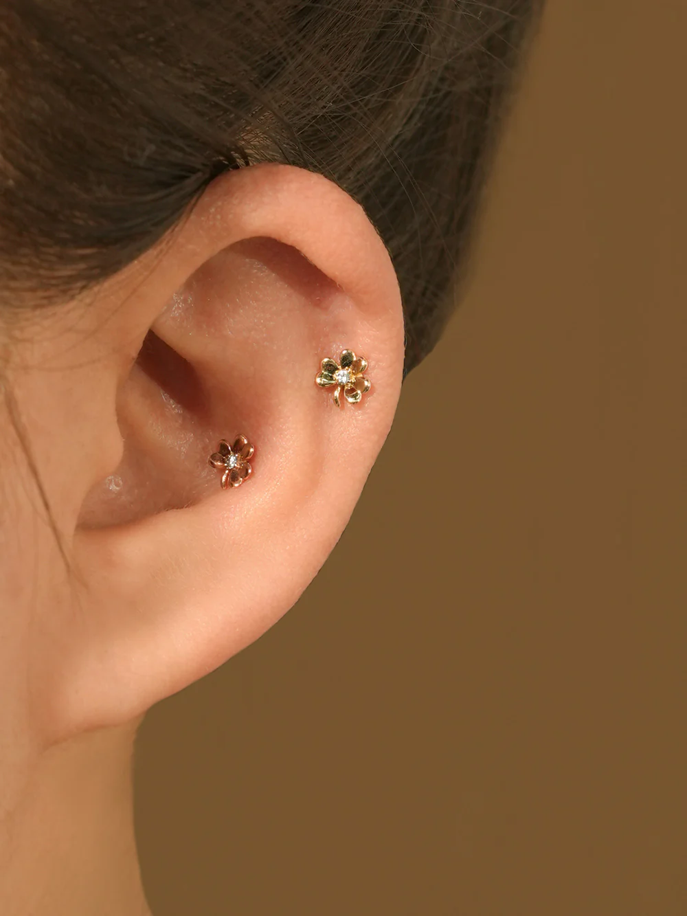 14K Gold Lucky Clover Cartilage Earring 20G18G16G - Image 11