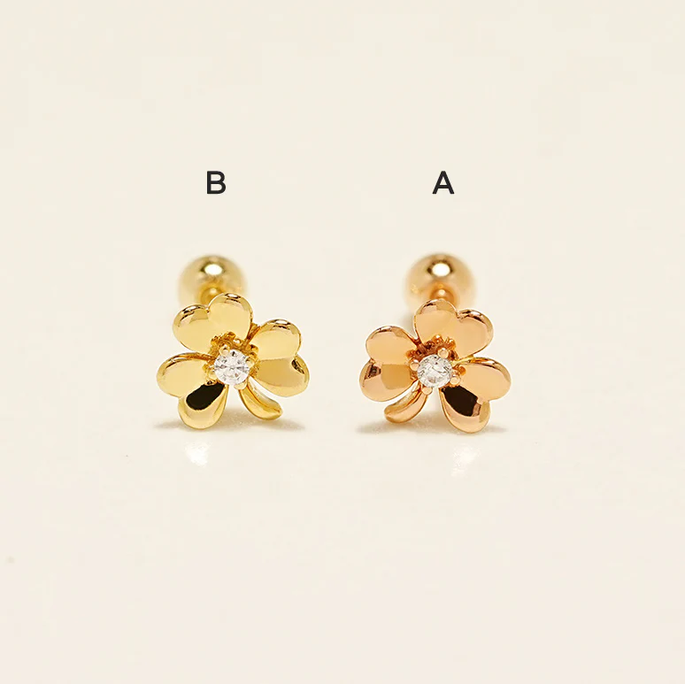 14K Gold Lucky Clover Cartilage Earring 20G18G16G - Image 13