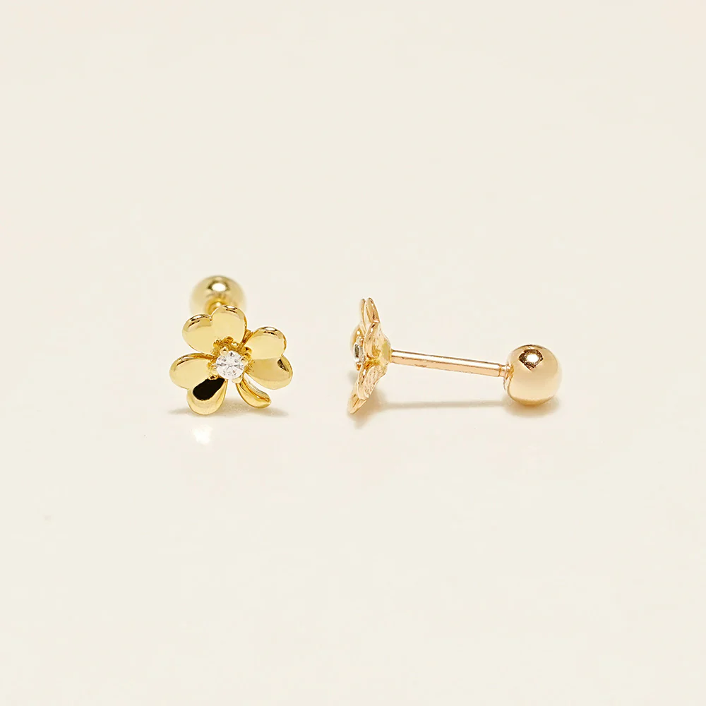 14K Gold Lucky Clover Cartilage Earring 20G18G16G - Image 15