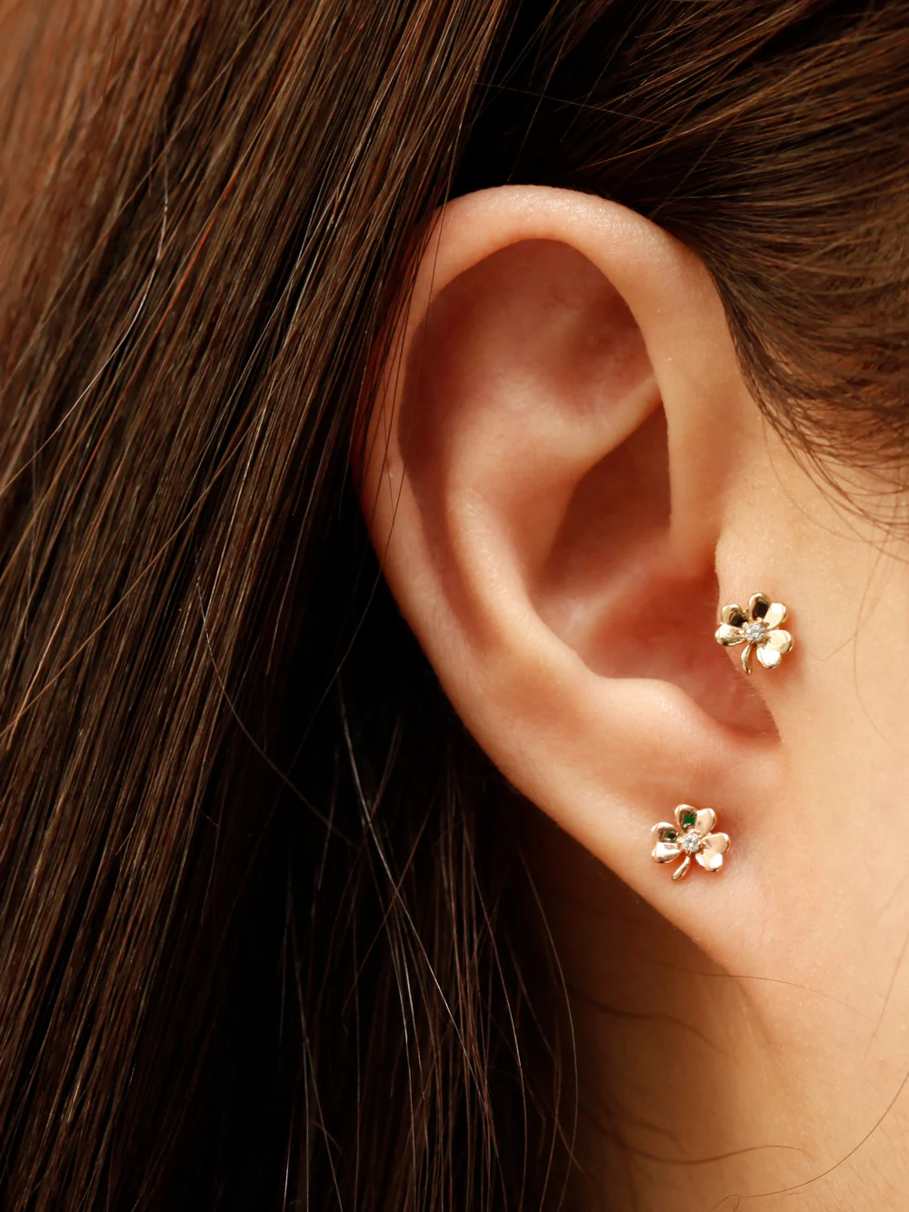 14K Gold Lucky Clover Cartilage Earring 20G18G16G - Image 4
