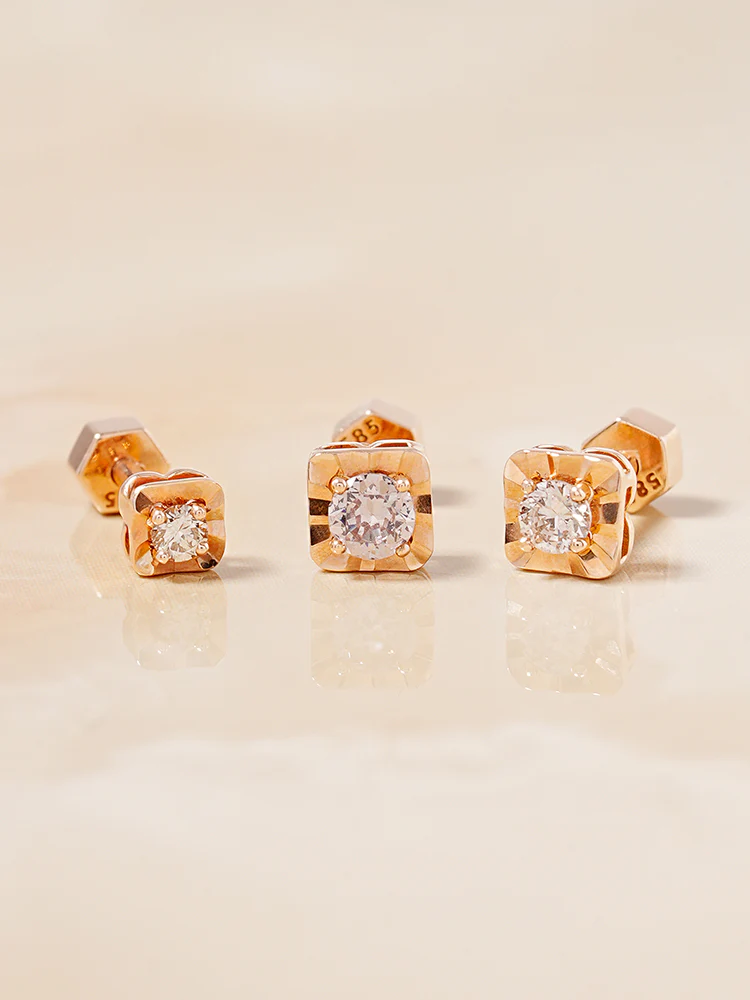 14K Gold Lumilight Golden Square Diamond Cartilage Earring 18G