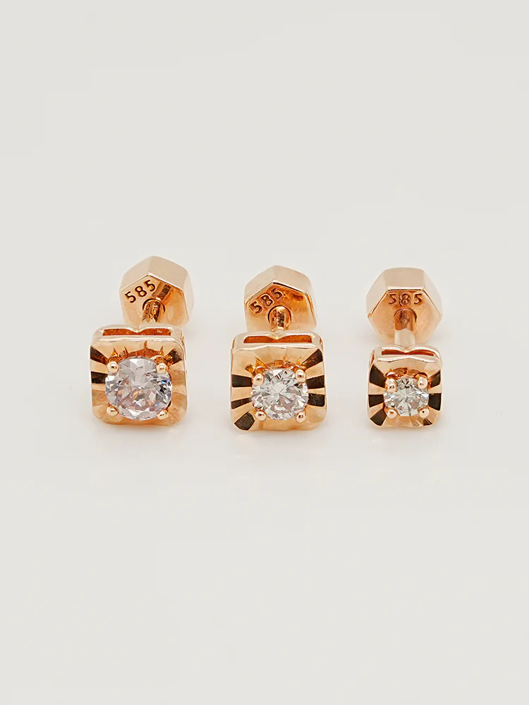 14K Gold Lumilight Golden Square Diamond Cartilage Earring 18G - Image 12