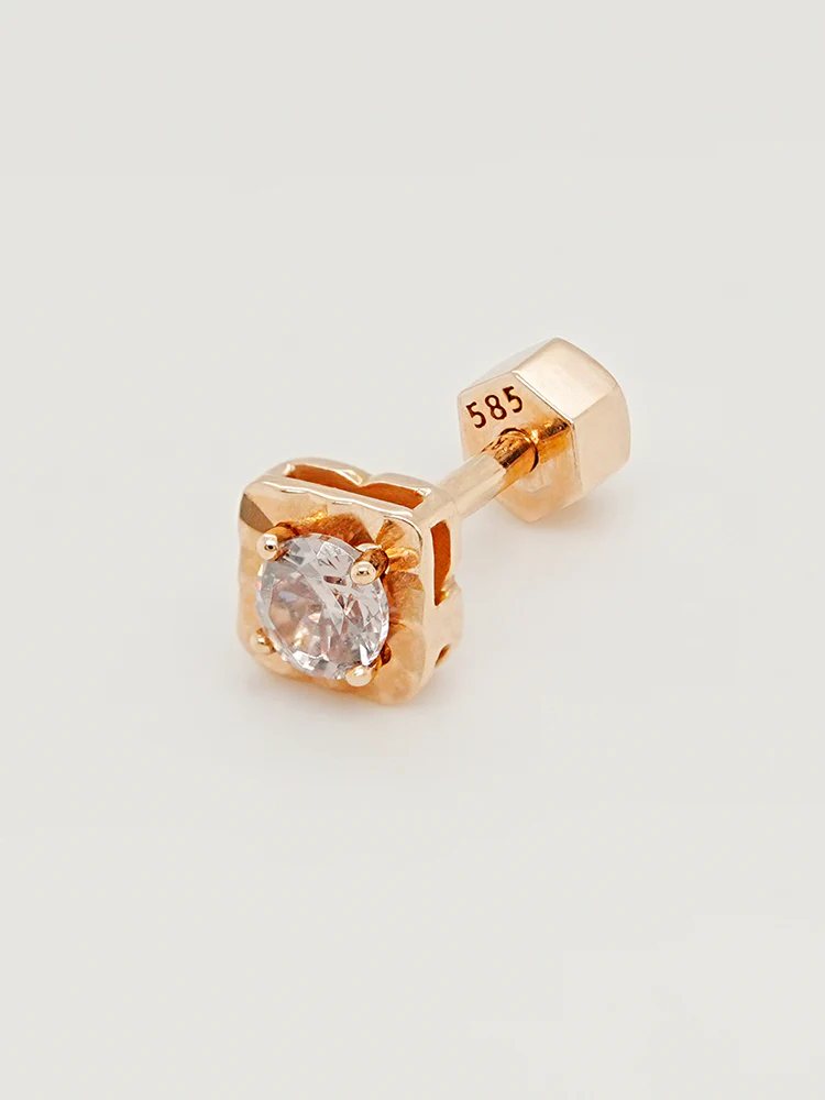 14K Gold Lumilight Golden Square Diamond Cartilage Earring 18G - Image 13
