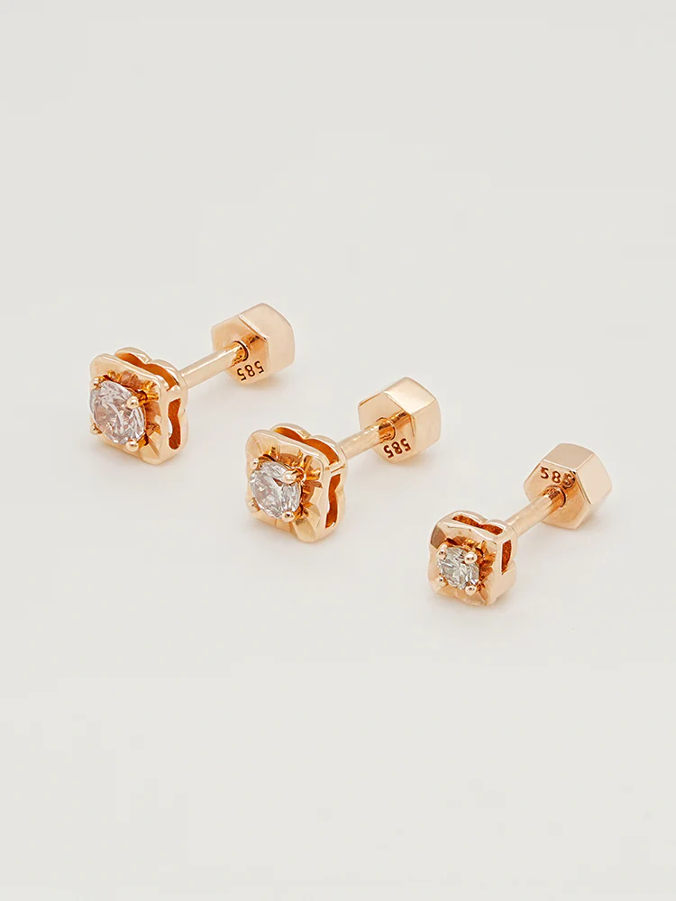 14K Gold Lumilight Golden Square Diamond Cartilage Earring 18G - Image 14