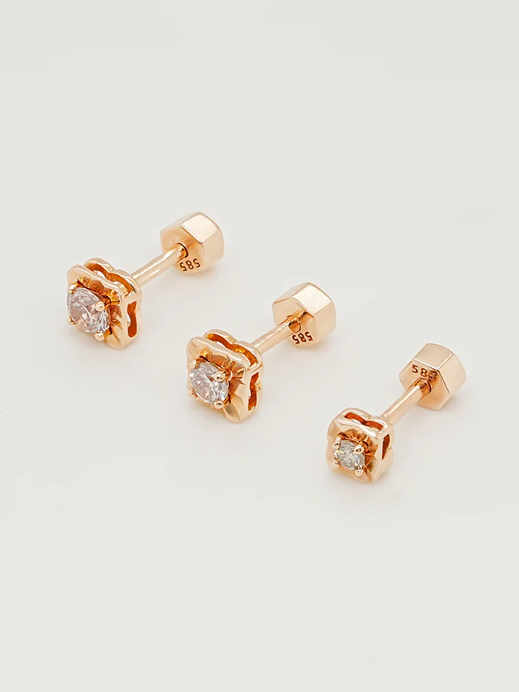 14K Gold Lumilight Golden Square Diamond Cartilage Earring 18G - Image 15