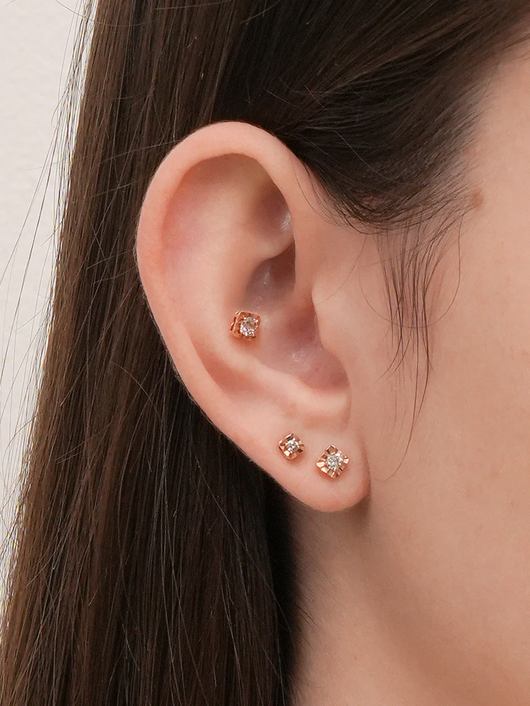 14K Gold Lumilight Golden Square Diamond Cartilage Earring 18G - Image 2