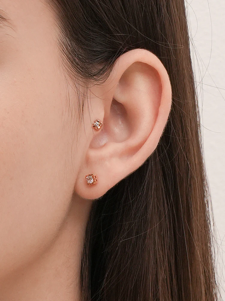 14K Gold Lumilight Golden Square Diamond Cartilage Earring 18G - Image 4