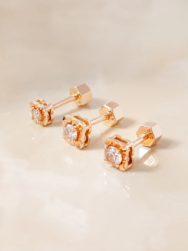 14K Gold Lumilight Golden Square Diamond Cartilage Earring 18G - Image 9