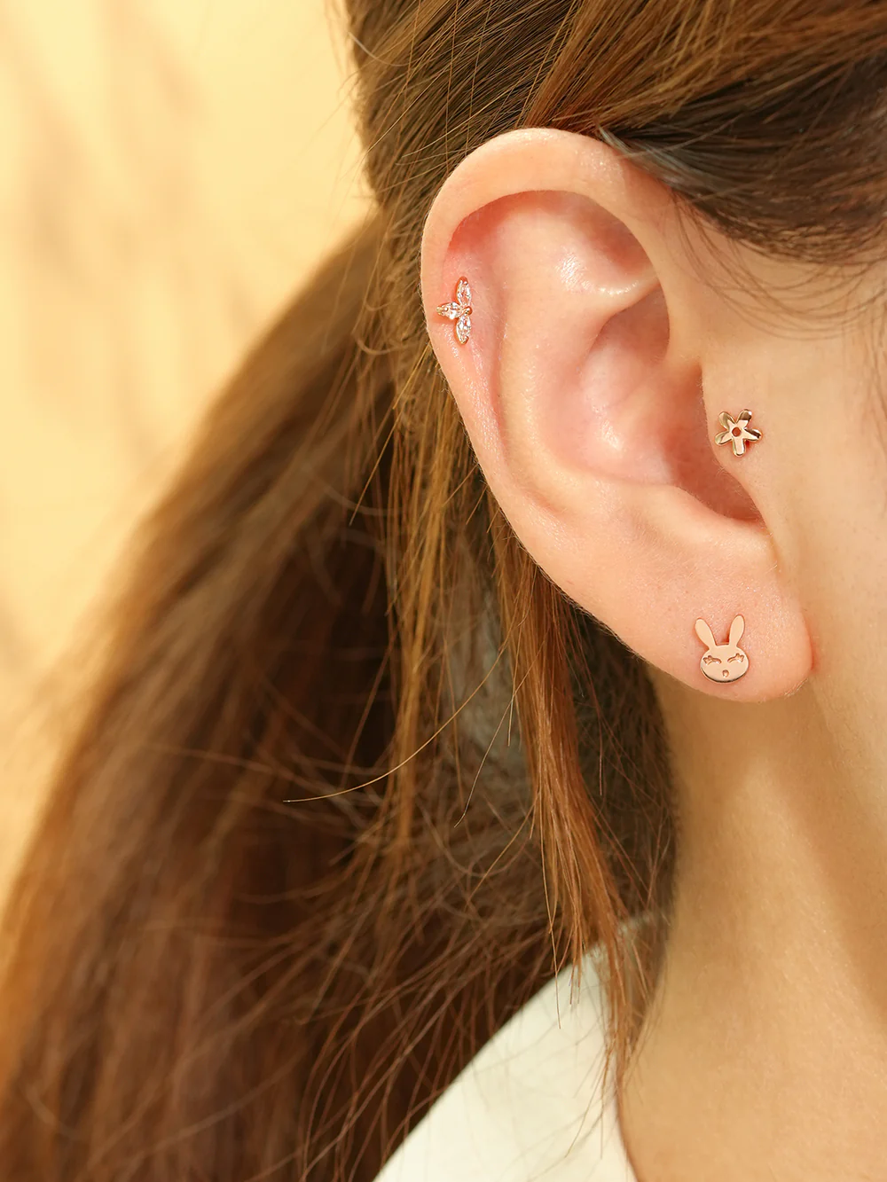14K Gold Maple Leaf Cartilage Earring 20G - Image 2