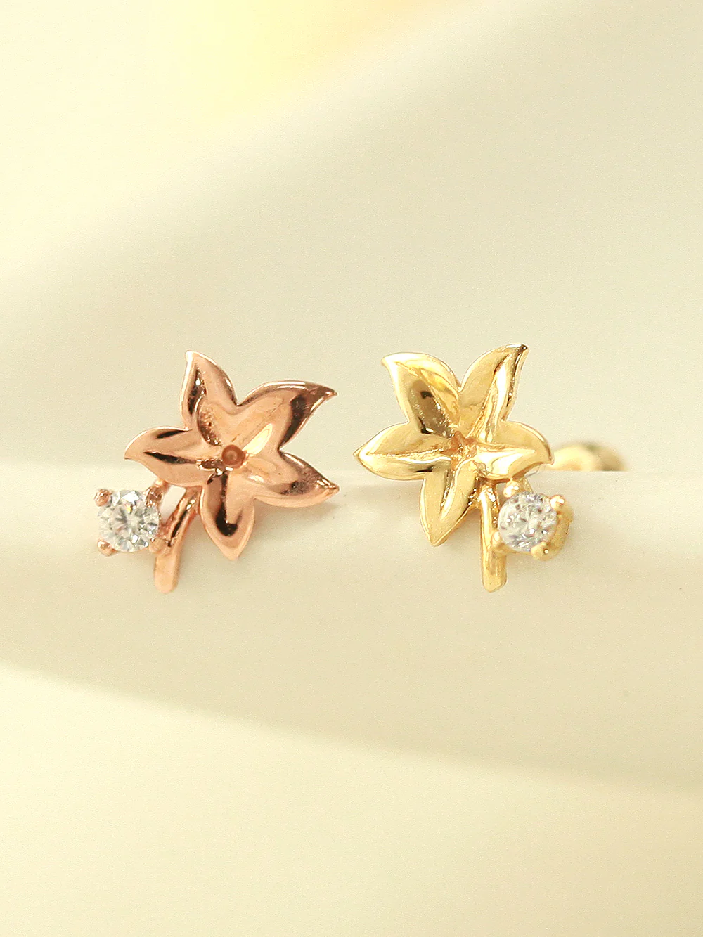 14K Gold Maple Mini Cubic Cartilage Piercing Earring 20G18G16G - Image 3
