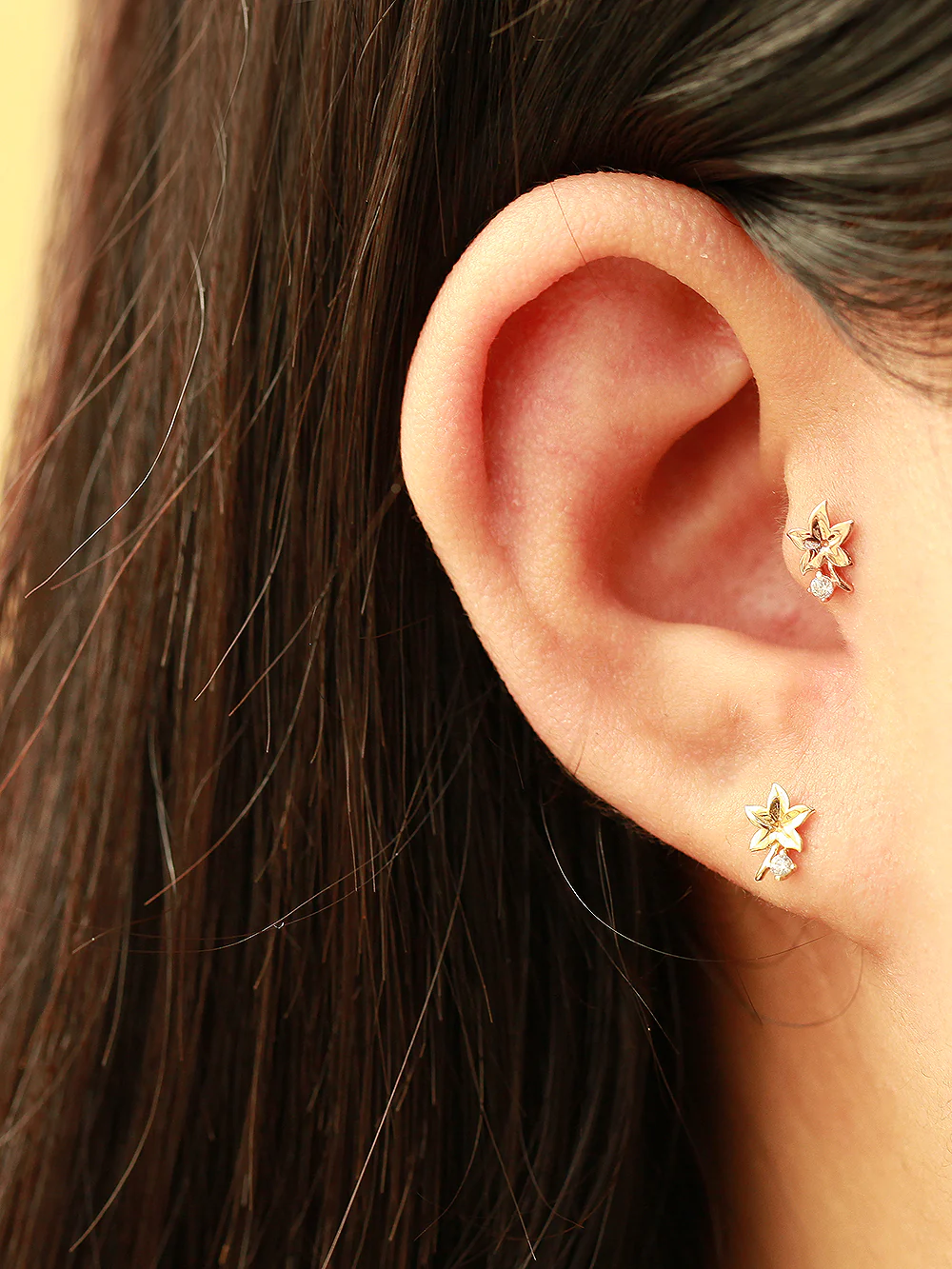 14K Gold Maple Mini Cubic Cartilage Piercing Earring 20G18G16G - Image 4