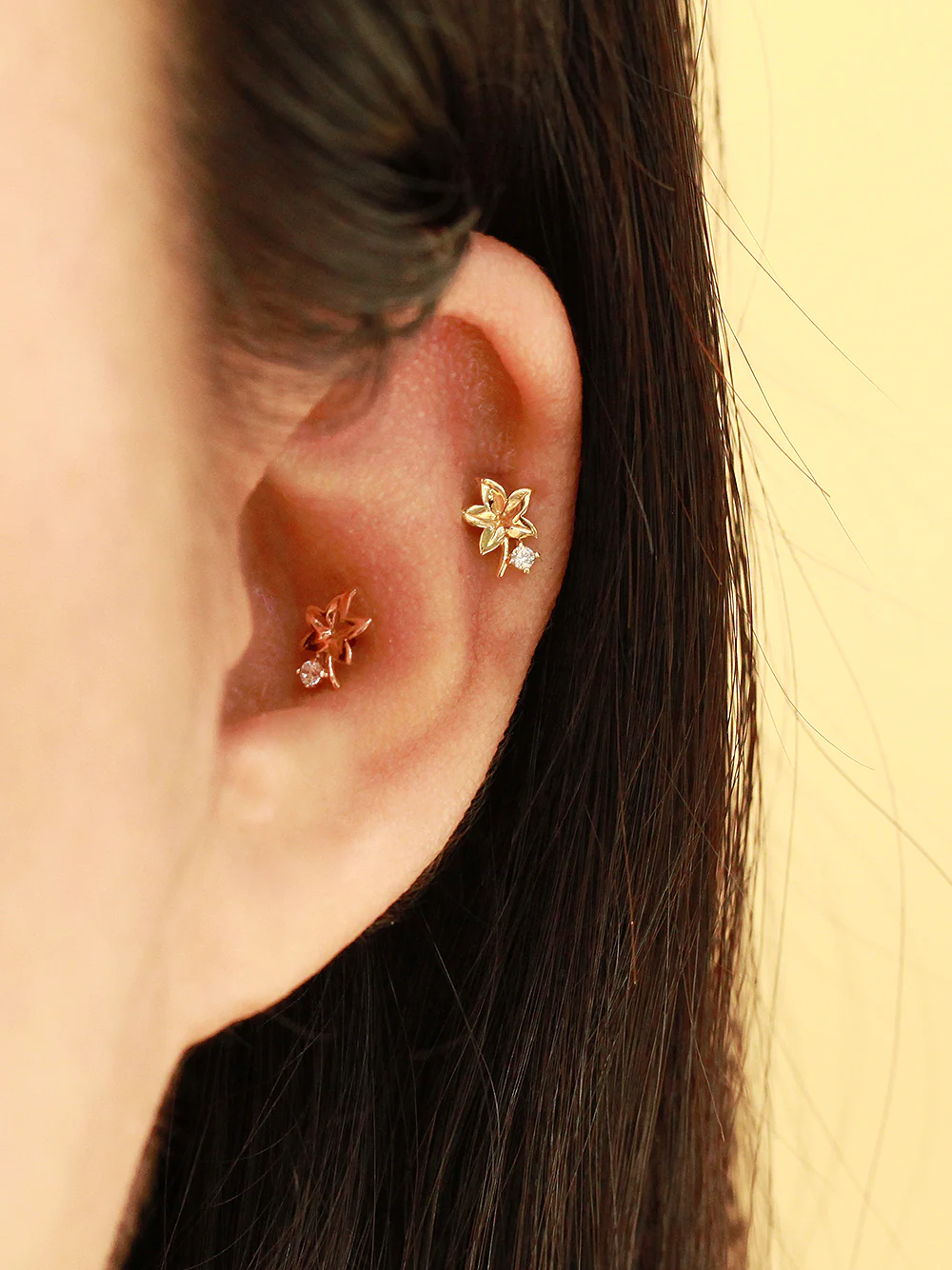 14K Gold Maple Mini Cubic Cartilage Piercing Earring 20G18G16G - Image 6