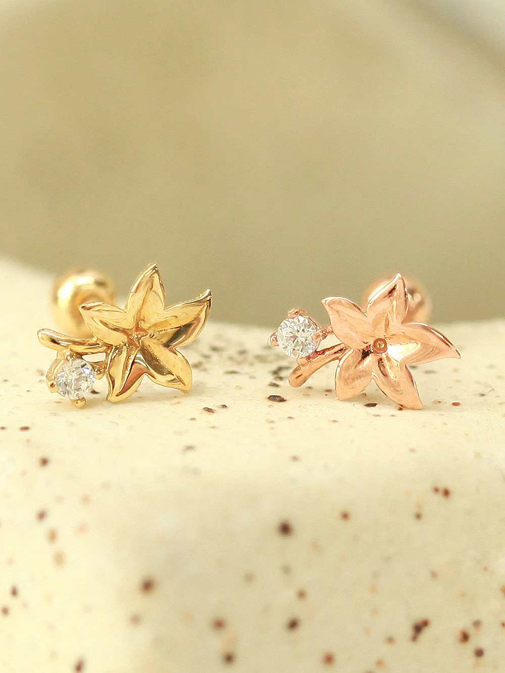 14K Gold Maple Mini Cubic Cartilage Piercing Earring 20G18G16G - Image 7