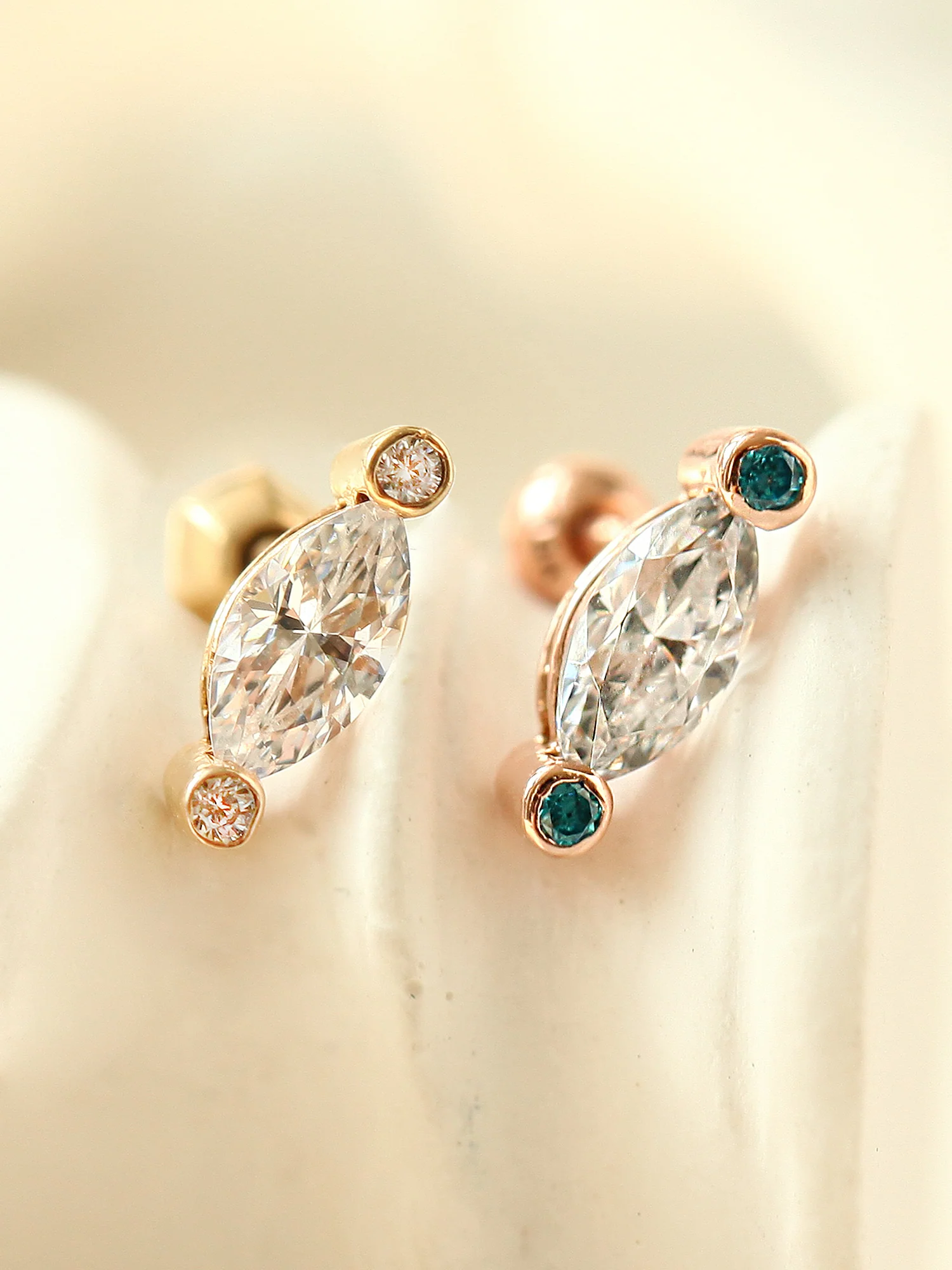14K Gold Marquise Cubic Cartilage Earring 18G16G