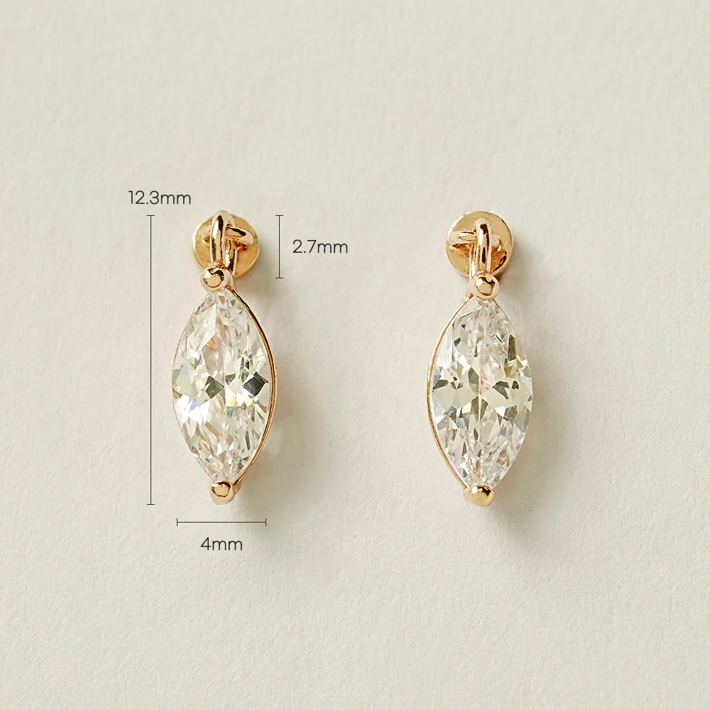14K Gold Point Boat Cubic Drop Cartilage Earring 20G - Image 8