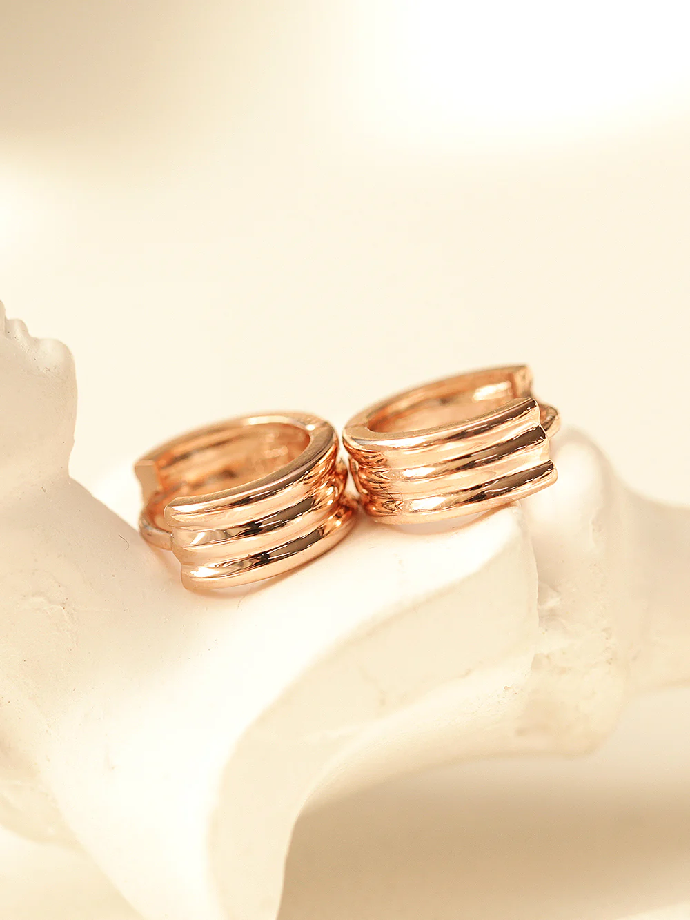 14K Gold Mini 3 Lines Bold Hoop Earring