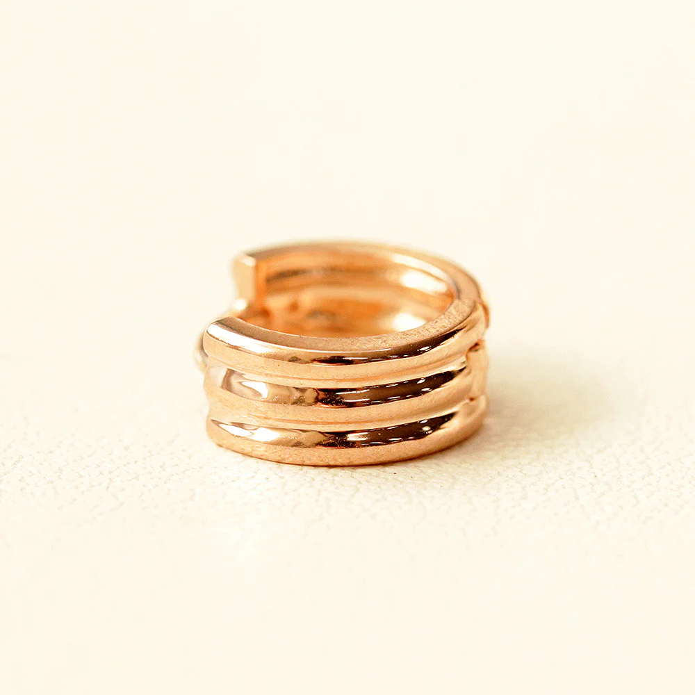 14K Gold Mini 3 Lines Bold Hoop Earring - Image 6