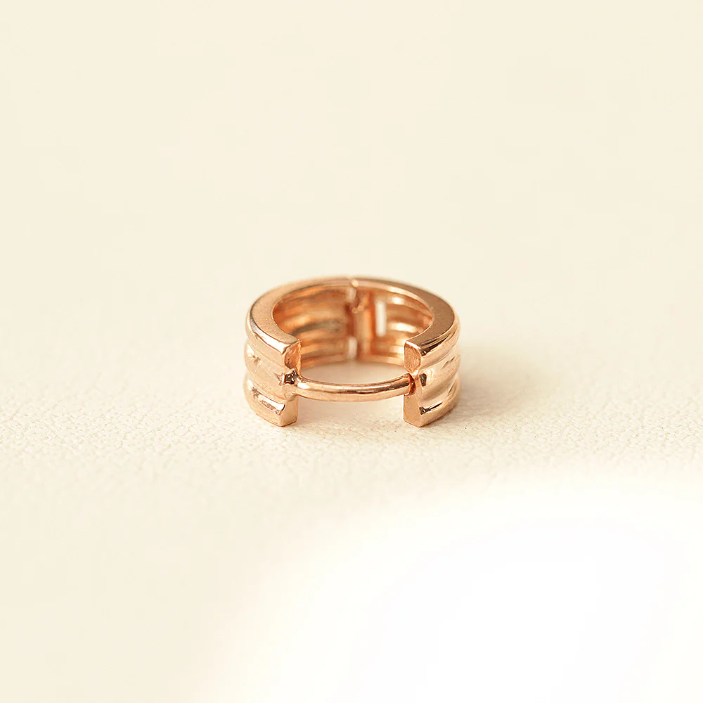 14K Gold Mini 3 Lines Bold Hoop Earring - Image 7