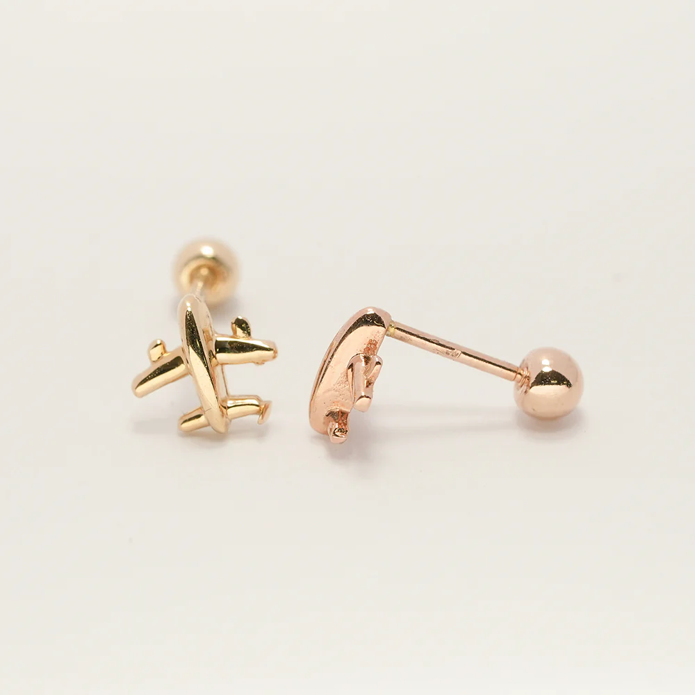 14K Gold Mini Airplane Cartilage Earring 20G18G16G - Image 18